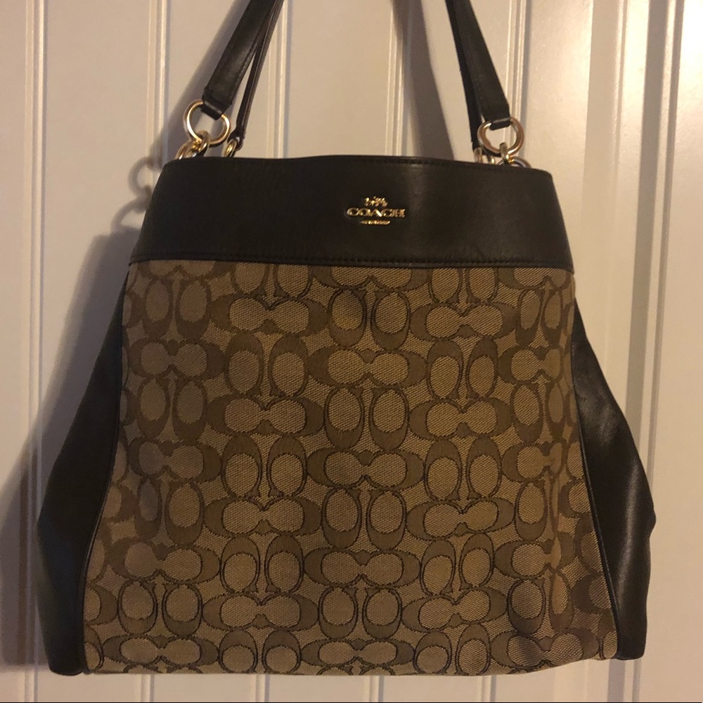 Coach Brown leather and signature Edie.